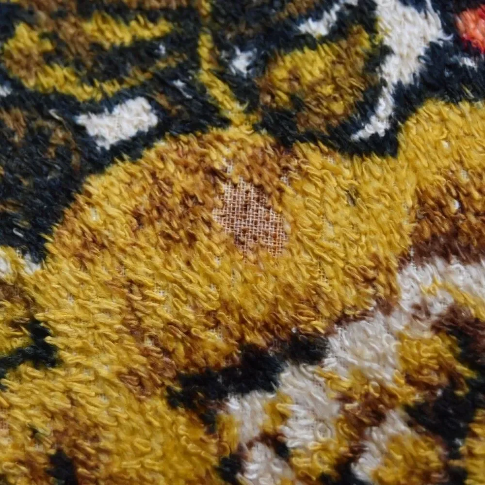 Vintage 70s Chenille Floral Pillow 13x13 Mod Velvet Back Boho Decor